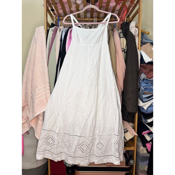 Madewell Embroidered Eyelet Tie Back Cami Midi Dress Size 10 White - Picture 15 of 15